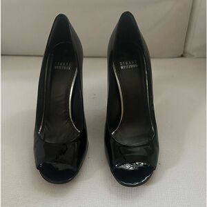 Stuart Whitman Black Patent Leather open toe Stiletto Pumps